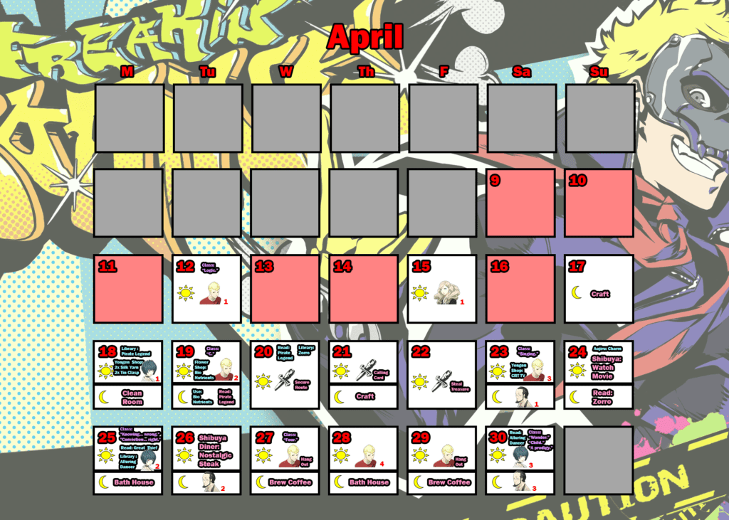 Persona 5 Trophy Guide (Original & Royal): Detailed Calendar for Trophy Hunters 2 persona 5: april calendar