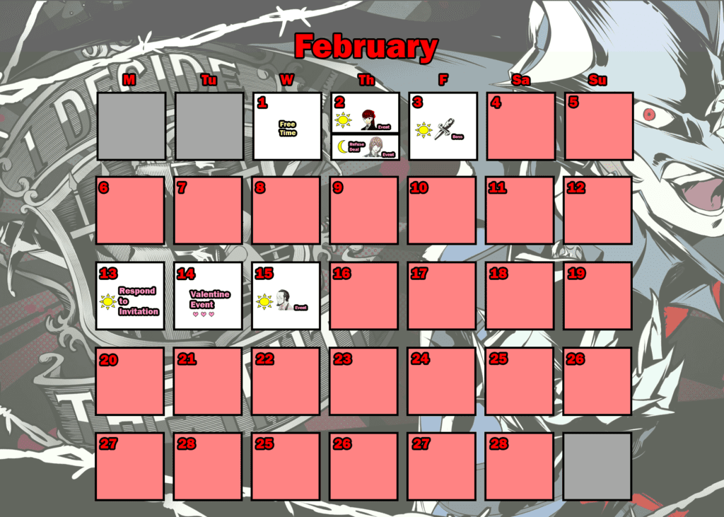 Persona 5 Trophy Guide (Original & Royal): Detailed Calendar for Trophy Hunters 22 persona 5 royal: february calendar