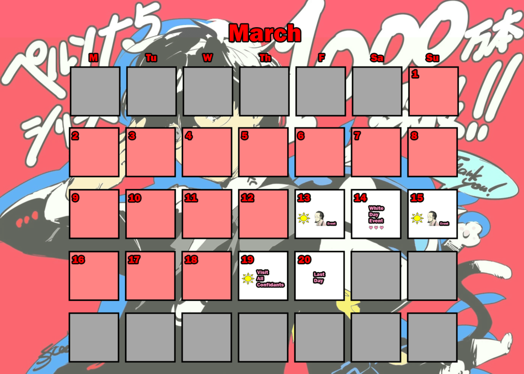 Persona 5 Trophy Guide (Original & Royal): Detailed Calendar for Trophy Hunters 23 persona 5 royal: march calendar