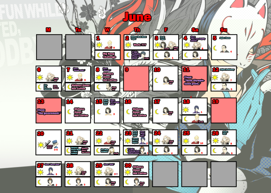 Persona 5 Trophy Guide (Original & Royal): Detailed Calendar for Trophy Hunters 4 persona 5: june calendar