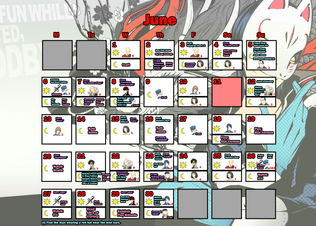 Persona 5 Trophy Guide (Original & Royal): Detailed Calendar for Trophy Hunters 14 persona 5 royal: june calendar
