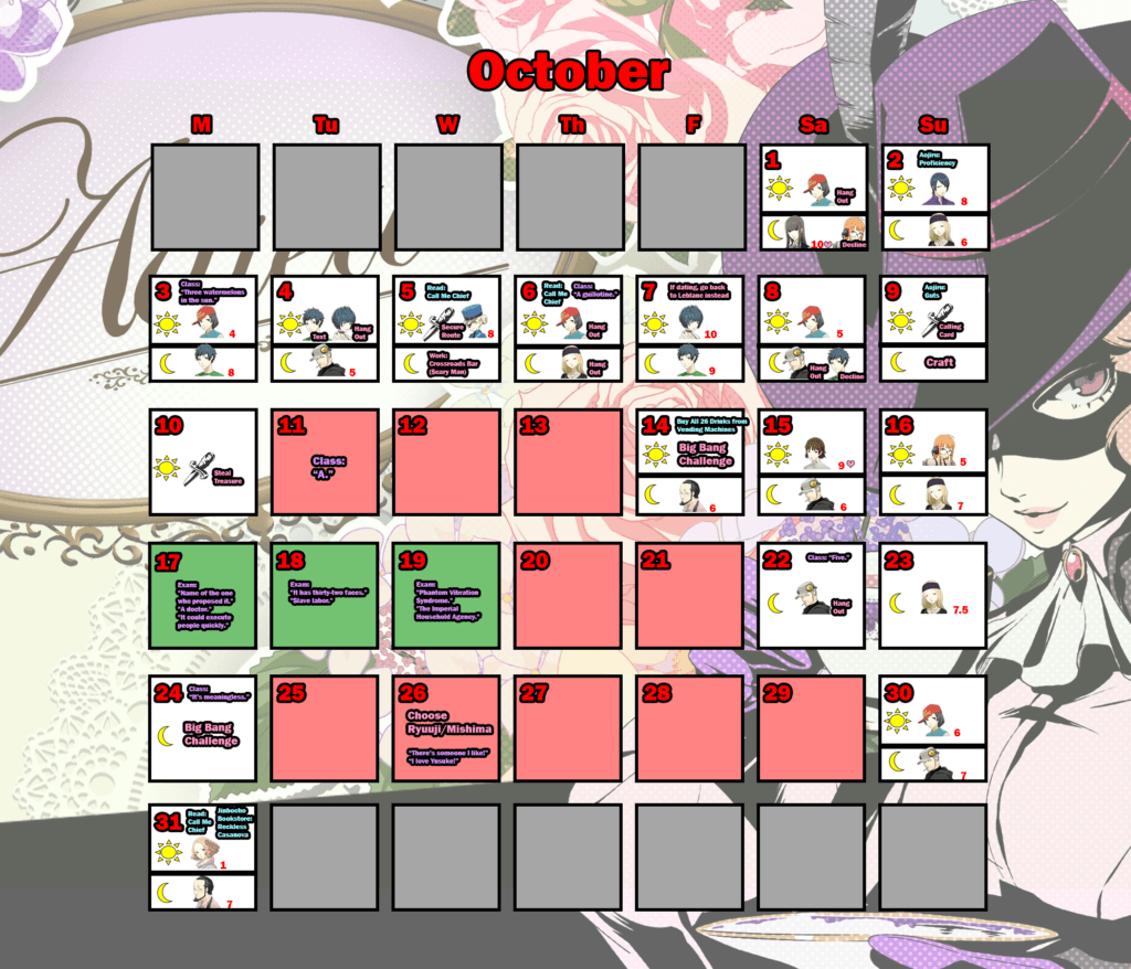 Persona 5 Trophy Guide (Original & Royal): Detailed Calendar for Trophy Hunters 8 persona 5: october calendar