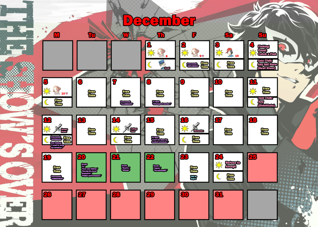 Persona 5 Trophy Guide (Original & Royal): Detailed Calendar for Trophy Hunters 20 persona 5 royal: december calendar