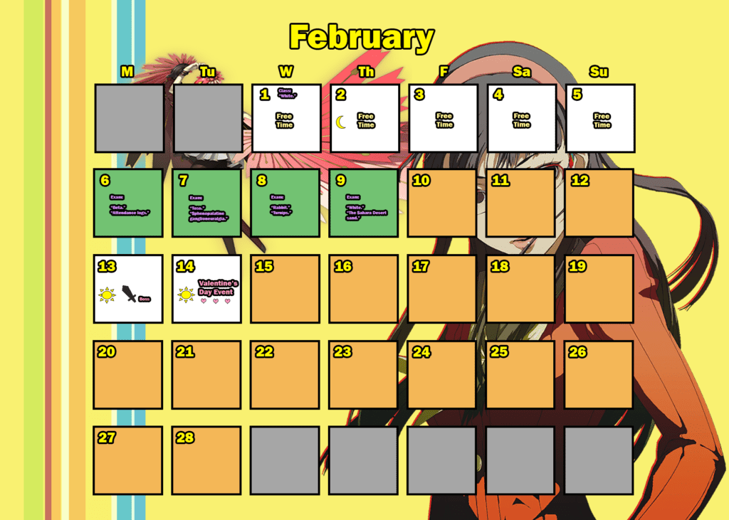 Persona 4 Golden Trophy Guide: Detailed Calendar for Trophy Hunters 12 persona 4 golden calendar: february