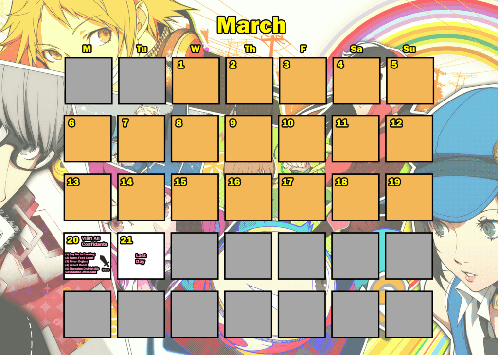 Persona 4 Golden Trophy Guide: Detailed Calendar for Trophy Hunters 13 persona 4 golden calendar: march