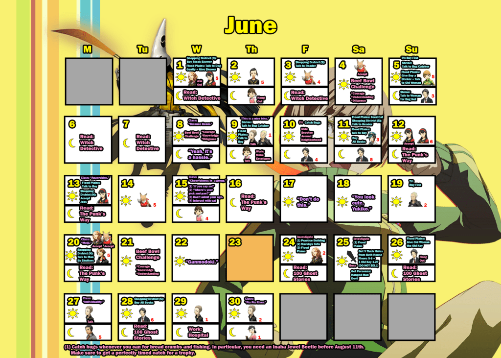 Persona 4 Golden Trophy Guide: Detailed Calendar for Trophy Hunters 4 persona 4 golden calendar: june