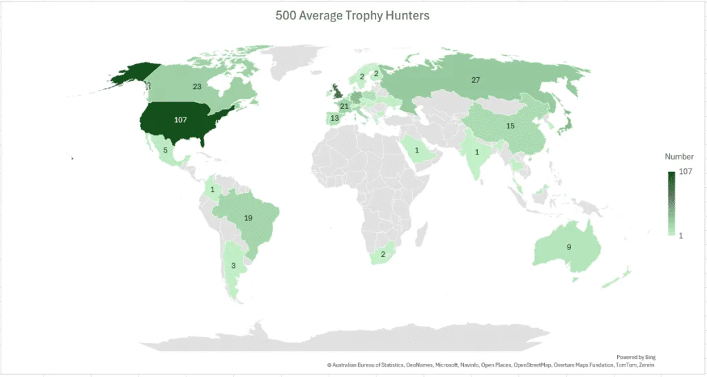 Where Are Trophy Hunters Located? 3 where are trophy hunters: 500 average map